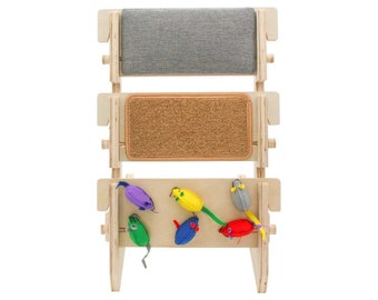 ScratchLadder® Ultimate Cat Scratcher: Seriously Grey Catnip Cushion, Brown Carpet, Felt Mice