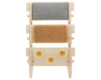 ScratchLadder® Ultimate Cat Scratcher: Seriously Grey Catnip Cushion, Brown Carpet, Grooming