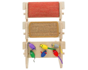 ScratchLadder® Ultimate Cat Scratcher: Red Velvet Catnip Cushion, Sisal Carpet, Felt Mice