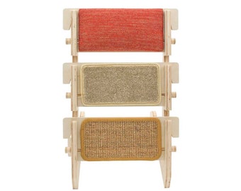 ScratchLadder® Ultimate Cat Scratcher: Red Velvet Catnip Cushion, Beige Carpet, Sisal Carpet