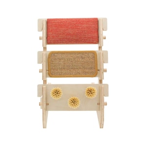 ScratchLadder® Ultimate Cat Scratcher: Red Velvet Catnip Cushion, Sisal Carpet, Grooming