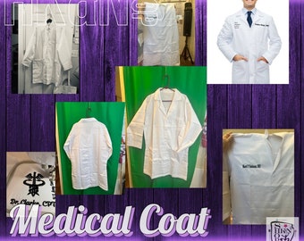 White, black, or blue long sleeves medical coat, laboratory, forensic, workers finished on beautiful Embroidery with your image