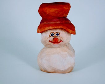 Hand carved Snowman ornament wood carving