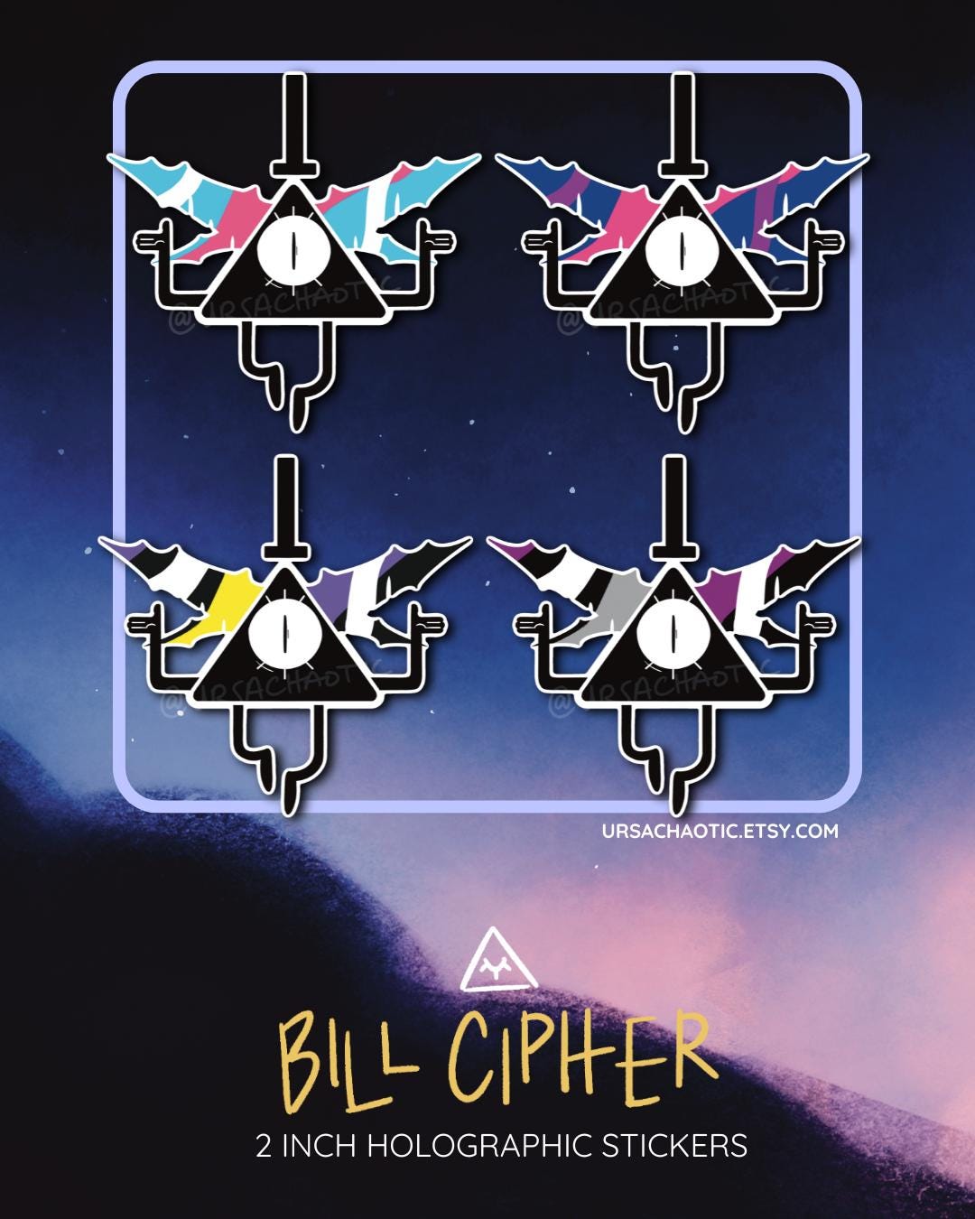 Gravity Falls Bill Cipher Book of Bill 2.5" Inch Holographic Pride ...