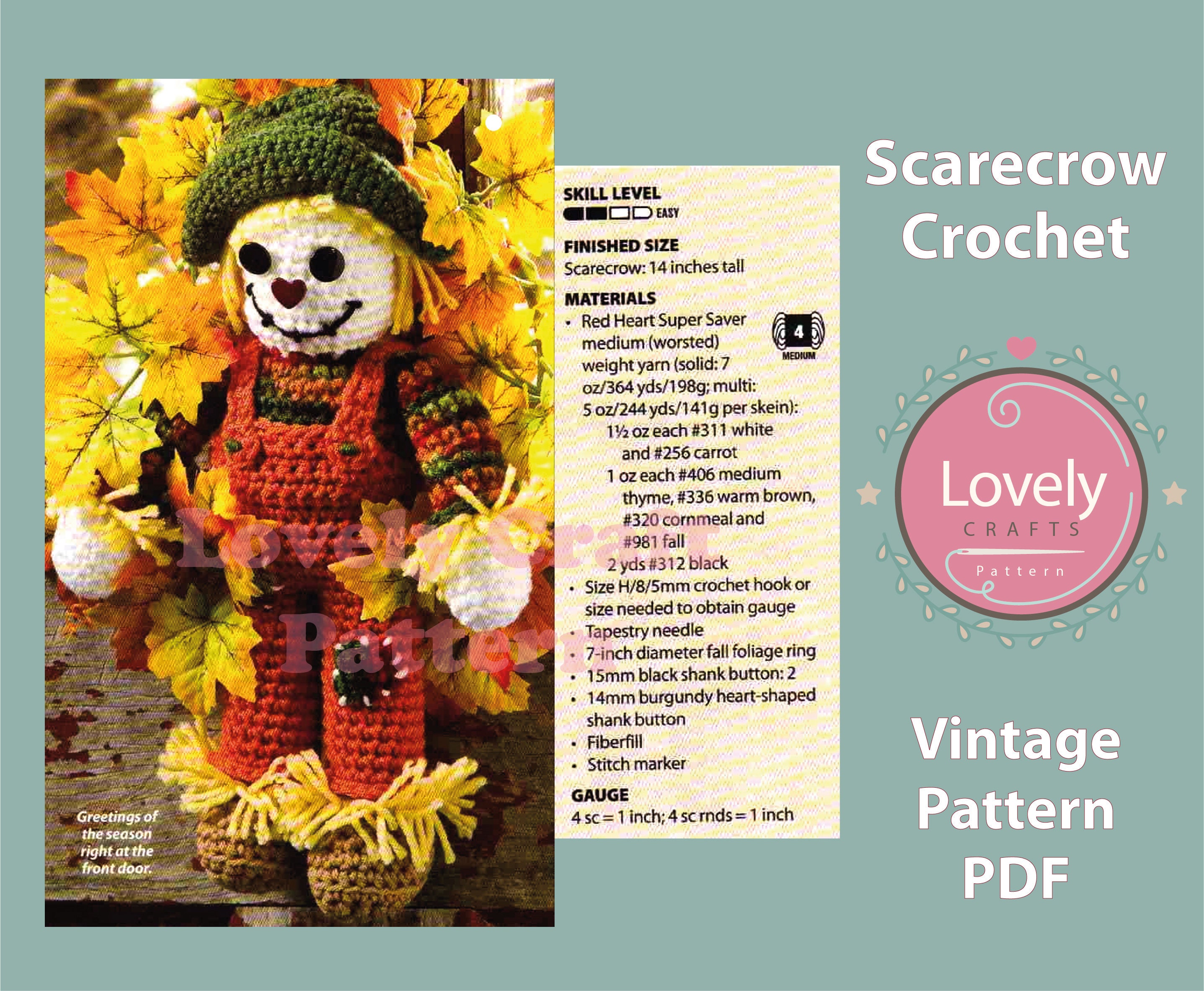 Scarecrow Vintage Crochet Pattern PDF Halloween Crochet Toy Etsy