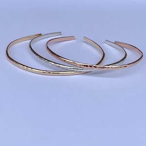 Set of 3 Handmade Half Round Bracelet Cuffs: Gold-Filled, Rose Gold-Filled, Sterling Silver