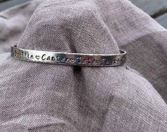 Personalized Hand Stamped Aluminum Bracelet, Aluminum Bracelet, Cuff, Personalized, Family