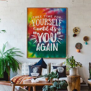 Tómese el tiempo para usted hasta que sea usted otra vez, letras de motivación, decoración del hogar de los 70, decoración del hogar retro de los 70, cartel vintage de los 70, decoración del dormitorio de los 70