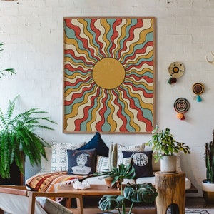 Vintage Sun Poster, Retro Home Decor, Boho Wall Art, Perfect for 70s Bedroom, Living Room, Unique 70s Retro Style