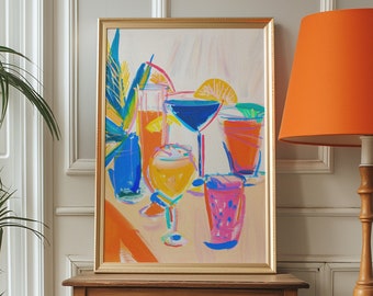 Colorful Cocktail Art Print, Vibrant Abstract Drink Design, Digital Download, High-Resolution JPG, Modern Wall Decor