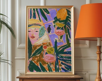 Colorful Abstract Portrait, Matisse Painting, Art Print, Vibrant Pop Art Illustration, Modern Wall Decor