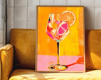 Abstract Wine Glass Art Print – Vibrant Retro Bar Decor Poster
