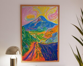 Colorful Mountain Landscape Art Print: Modern Abstract Painting