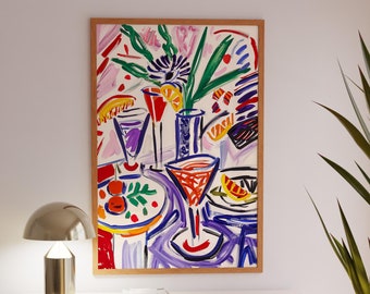 Abstract Cocktail Party Art Print: Vibrant Modern Bar Decor