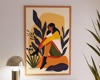 Minimalist Woman Art Print: Abstract Boho Nature Portrait