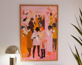 Whimsical Cat Lovers Art Print: Vibrant Modern Home Decor