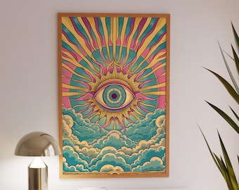 Psychedelic Eye Art Poster: Boho Retro Home Decor