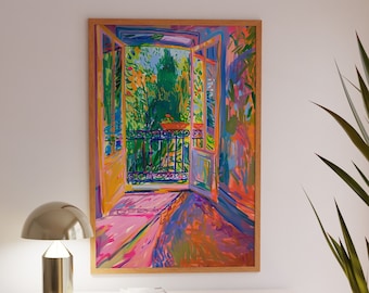 Colorful Balcony Art Print: Impressionist Landscape Painting