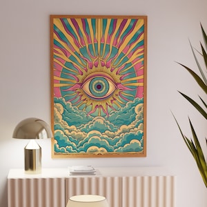 Eye Art Poster, Psychedelic Eye Design Colorful Poster, Wall Art Piece, Boho and Retro Style Decorative Print, Home Interior Decoration