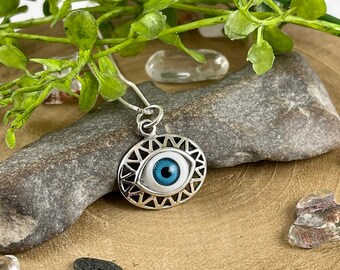 Sterling Silver Evil Eye (Pendant Only or with Chain) -925 Sterling Silver