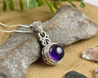Sterling Silver Balinese Amethyst (Pendant Only or with Chain) -925 Sterling Silver -Bali
