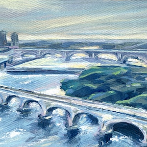 Stone Arch Bridge Original Painting -Archival Paper Print -Minneapolis Minnesota Landscape