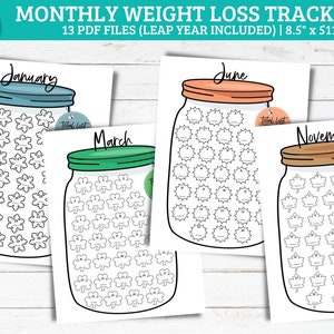 Maandelijkse Weight Loss Tracker Afdrukbare | Gewichtsverlies Planner | gewichtsverlies grafiek | gewichtsverlies journaal |  Fitness Tracker | Kleurplaat
