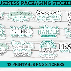 Pacote de adesivos para pequenas empresas | Pacote de 12 adesivos, adesivos para impressão e corte, adesivo de agradecimento, adesivo comercial png, adesivos de embalagem