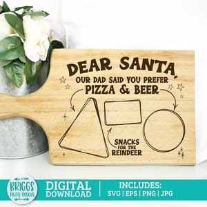 Grappige kerstmantray SVG | Dear Santa SVG, pizza en bier svg, bord kerstkoekjes, koekjeslade SVG, koekjes en melk svg, kerstschaal svg