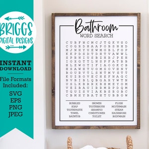 Salle de bains Word Search SVG |  svg signe de salle de bains, svg ferme, svg salle de bains ferme, svg salle de bains drôle, oublié votre téléphone svg,