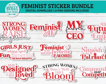 Feminist sticker bundle | 10 Sticker bundle, print and cut stickers, women's empowerment stickers, business sticker png, packaging stickers