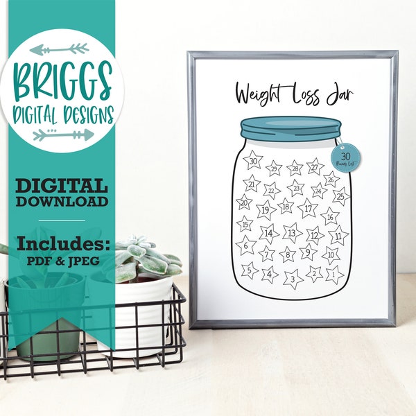 30 lb Weight Loss Tracker Jar Printable - Weight Loss Planner | Weight Loss Printable | Pounds Lost Jar |  Fitness Tracker | Coloring Page