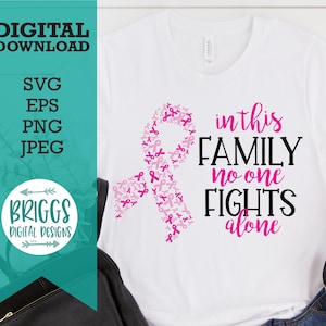 In dieser Familie kämpft niemand allein SVG, Brustkrebs svg, rosa Band svg, Brustkrebs Band svg