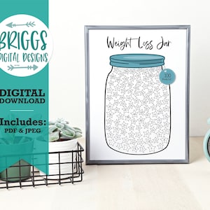 Weight Loss Tracker Jar Printable 100lbs - Weight Loss Planner | Druckbare PDF JPG | Pfund verloren Glas | Fitness Tracker | Malvorlage