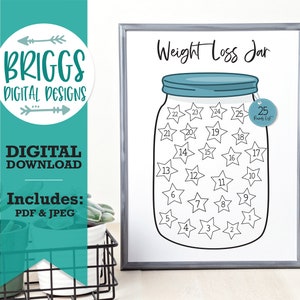 25 Pfund Weight Loss Tracker Jar Printable - Weight Loss Planner | Gewichtsverlust Printable | Pfund verloren Glas | Fitness Tracker | Malvorlage