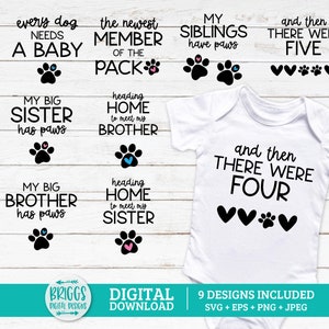 Broer of zus heeft SVG-bundel poten | huisdiereneigenaar onssie svg, hondenpoot svg, hondenliefhebber svg, hond mama svg, babyjongen svg, babymeisje svg