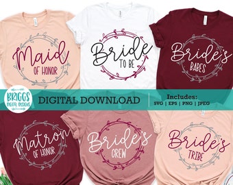 Bridal Party SVG Bundle, Wedding Cricut Files (Digital Download)