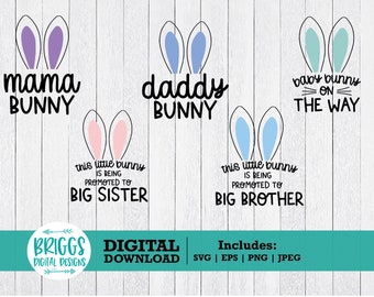 Easter Pregnancy Announcement SVG Bundle |  Bunny Ears svg, Easter SVG, Easter svg files for cricut, easter shirt svg, easter bunny face svg