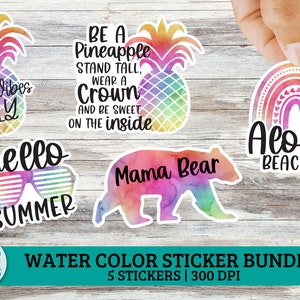 Summer rainbow Watercolor stickers | 5 Sticker bundle, mama bear sticker, planner stickers watercolor, print and cut stickers, sticker png