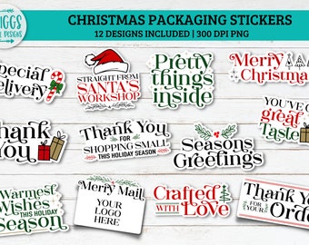 Printable Christmas stickers | small business stickers, 12 Sticker bundle, print and cut stickers, business sticker png, packaging stickers