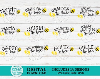 Baby Bee SVG Bundle, Gender Reveal, Family Designs (Digital Download)