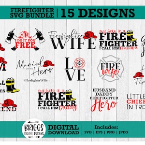 Pacchetto SVG pompiere / Moglie pompiere in formato SVG, moglie del fuoco in formato SVG, pompiere in formato SVG, Festa del papà in formato SVG, Eroe in formato SVG, sottile linea rossa in formato SVG, primo soccorritore in formato SVG