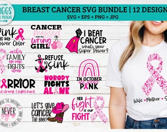 Paquete SVG de cáncer de mama / Cáncer de conciencia SVG, Cáncer de mama svg, cinta rosa svg, cinta de cáncer de mama svg, guerrero del cáncer de mama svg