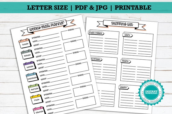 Weekly Meal Planner Printables Weight Loss Planner Weight | Etsy