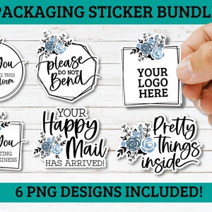 Small business sticker bundle | 6 Sticker bundle, packaging stickers, print and cut stickers, thank you sticker, floral sticker png