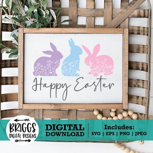 Floral Bunnies SVG Spring SVG, Farmhouse sign svg, Spring Sign SVG, easter bunny svg, flowers svg, Farmhouse svg, rustic sign svg image 1