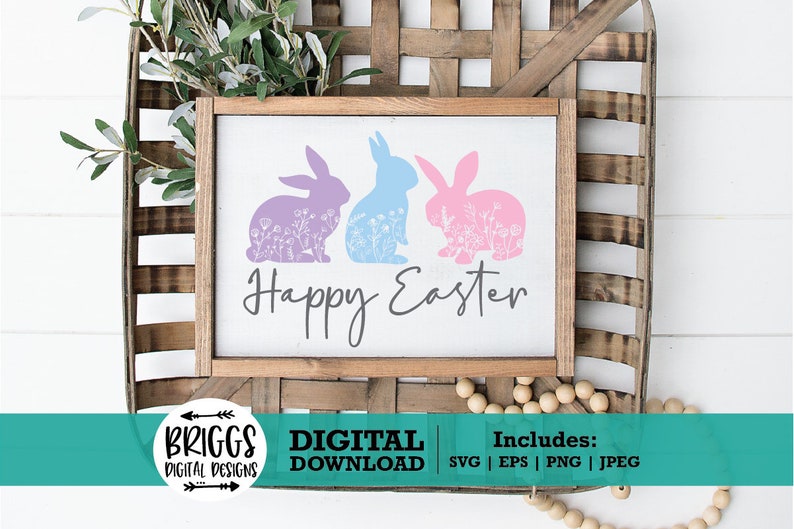 Floral Bunnies SVG Spring SVG, Farmhouse sign svg, Spring Sign SVG, easter bunny svg, flowers svg, Farmhouse svg, rustic sign svg image 1