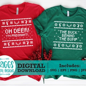 Oh Deer, estou grávida SVG, Suéter feio SVG, Natal feio svg, Gravidez svg, Natal Maternidade SVG, Anúncio de gravidez de casal