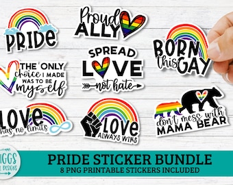 Pride Printable Sticker Bundle | 8 Stickers, lgbtq png stickers, mama bear sticker, lgbtq sticker, print and cut stickers, sticker png