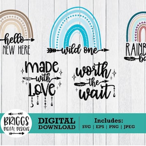 Boho SVG bündeln | Baby Strampelanzug svg, Boho svg, Schwangerschaft svg, Boho Pfeil svg, Regenbogen-Baby svg, das Warten lohnt sich svg, Boho Regenbogen svg